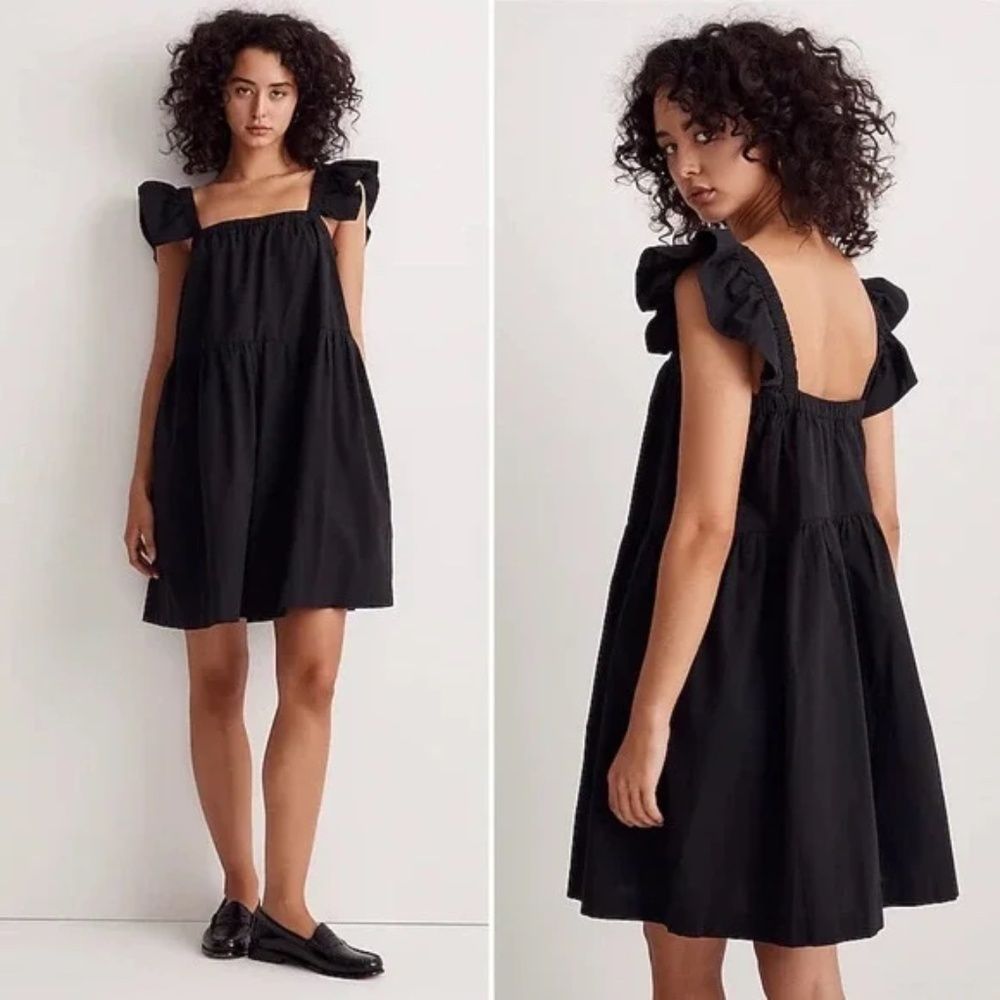 New madewell Flutter-Sleeve Square-Neck Mini Dress Size XL